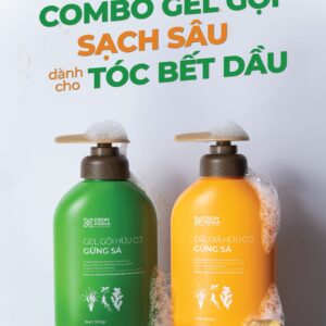 Combo Chăm Sóc Tóc Bết Dầu Gel Gội Xả Hữu Cơ Gừng Sả Cỏ Cây Hoa Lá 500g -CCHL3