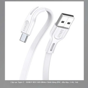 Cáp sạc Type-C - ROBOT RDC100S White Chính hãng (PVC, dây dẹp, 2.4A, 1m) – SP_11695