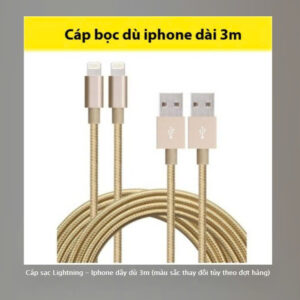 Cáp sạc Lightning - Iphone dây dù 3m (màu sắc thay đổi tùy theo đợt hàng)–SP08987