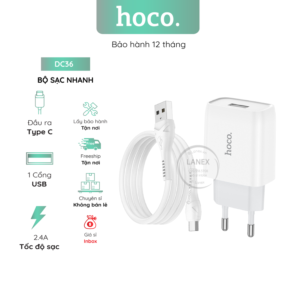 Bộ sạc Hoco DC36 cổng type C 2