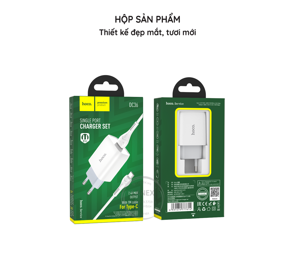 Bộ sạc Hoco DC36 cổng type C 8 bo sac dc36 typec hcm Copy