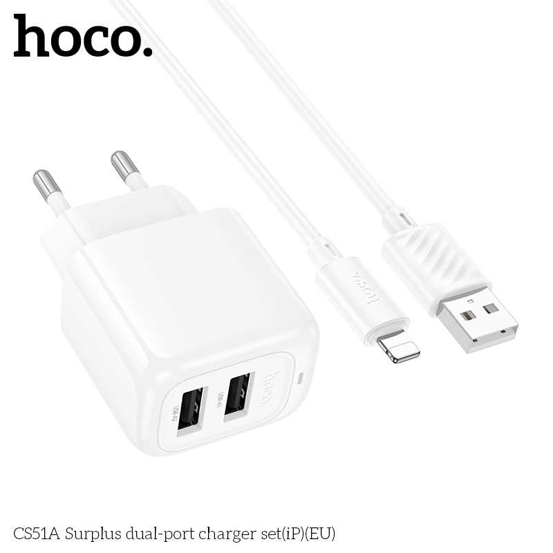 Bộ sạc HOCO CS51A cổng iPhone Lightning – Sạc nhanh, an toàn, tiện lợi 5 bo sac hai cong surplus cs51a ip eu