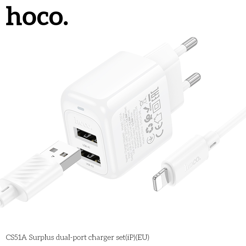 Bộ sạc HOCO CS51A cổng iPhone Lightning – Sạc nhanh, an toàn, tiện lợi 8 bo sac hai cong surplus cs51a ip eu jKQWO8pKKTwDULYBqkFO