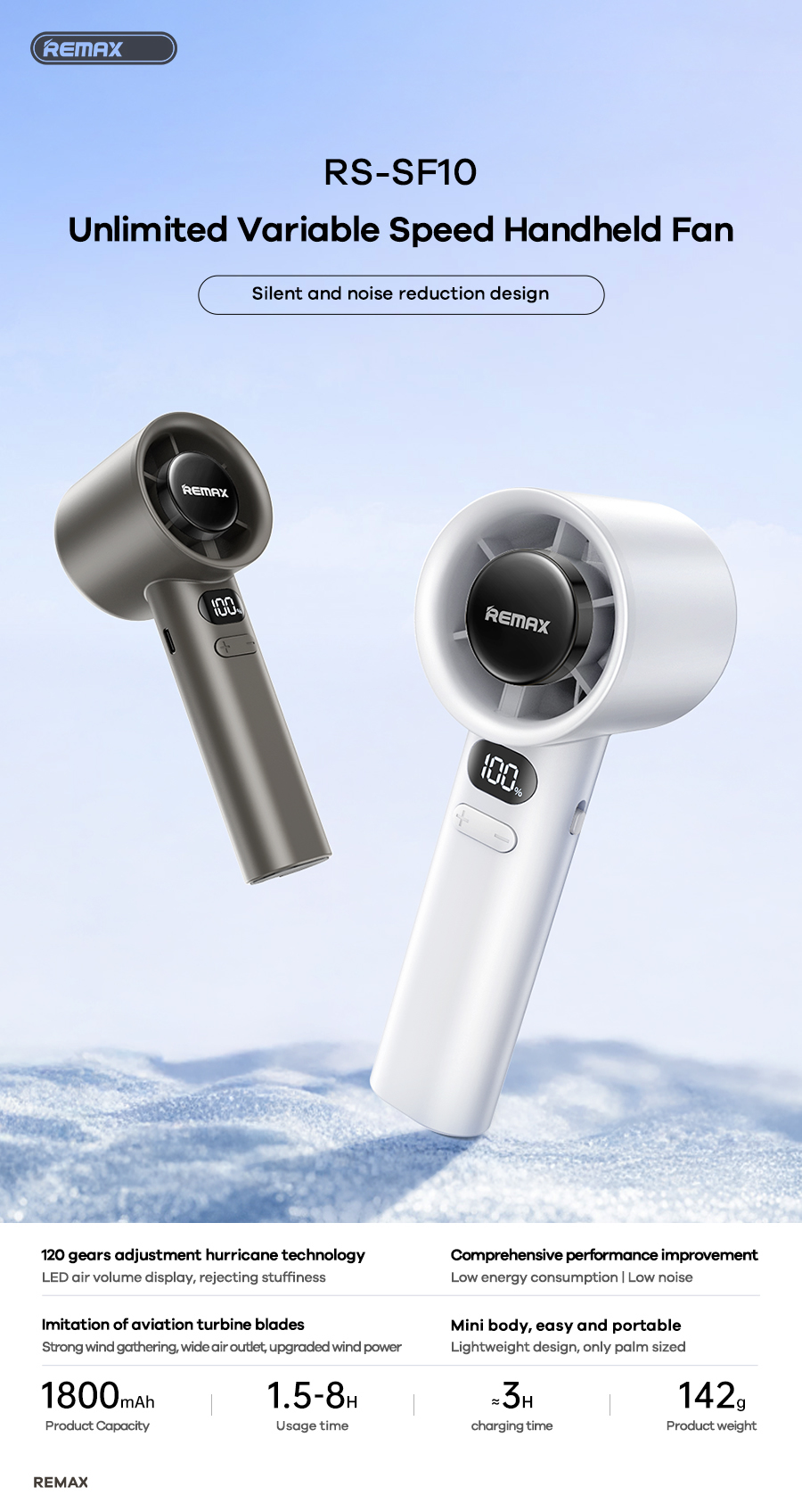 Quạt cầm tay REMAX SF10 (pin 4000mah) 1 quat cam tay 100 cap do remax rs sf10 vn 101049