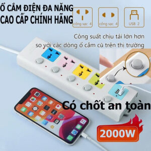 **Ổ Điện Đa Năng Con Voi – 4 Ổ Cắm + 2 Cổng USB – Dây Dài 2m