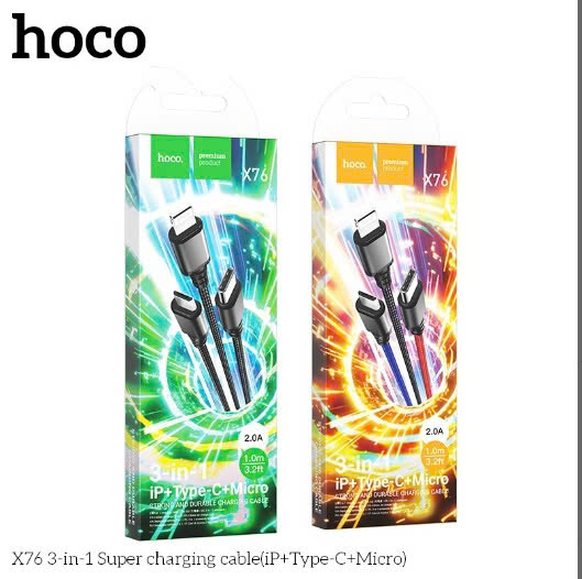 Cáp sạc Hoco X76 3 đầu đa năng siêu bền