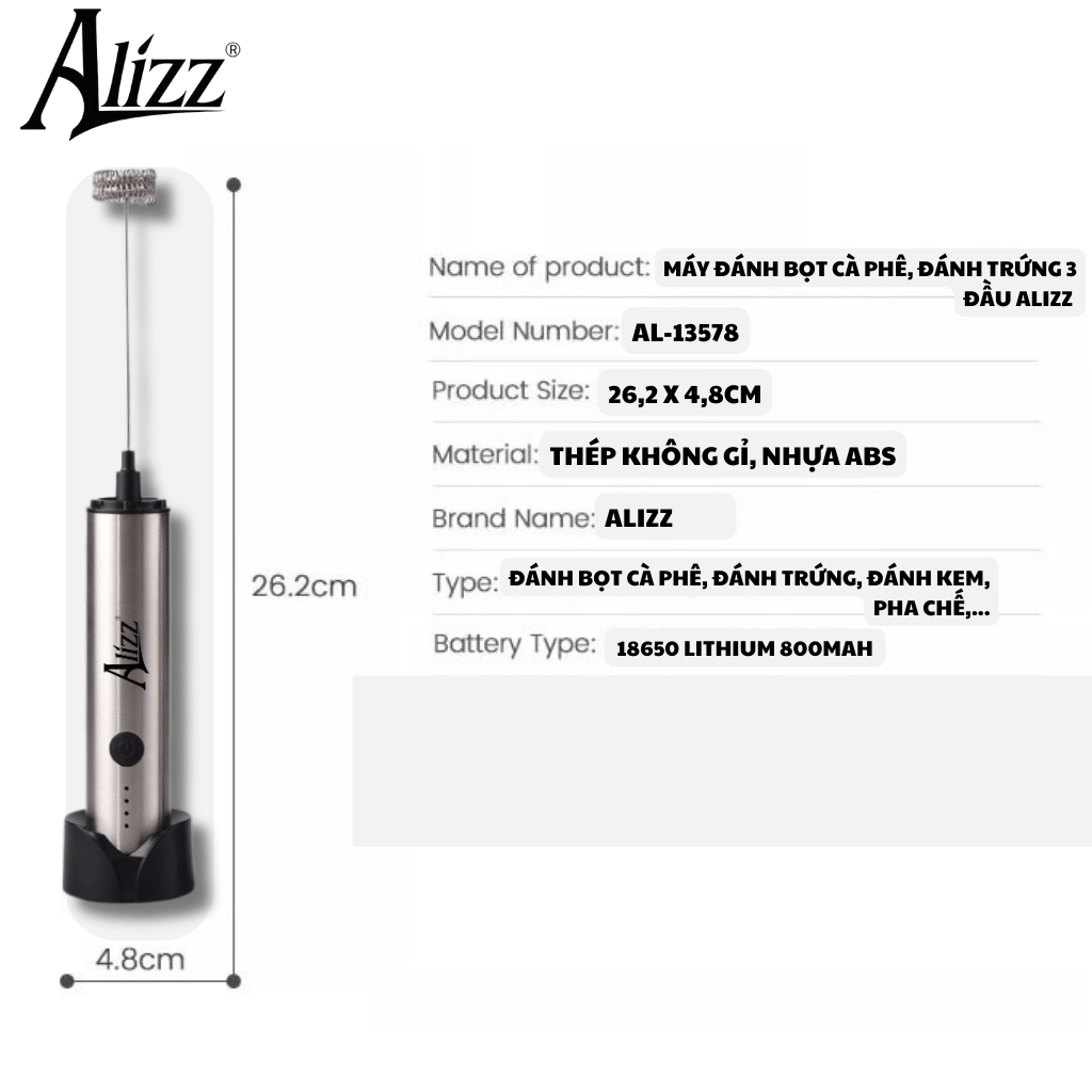 Máy Đánh Bọt Cà Phê, Đánh Trứng 3 Đầu ALIZZ AL. 6 0446 may danh bot ca phe danh trung 3 dau alizz al 13578
