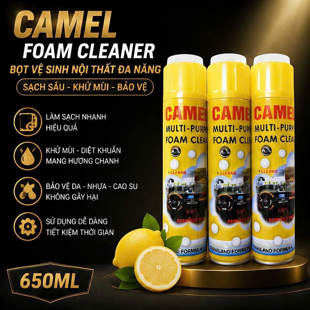 Chai vệ sinh đa năng, vệ sinh nội thất ô tô Dạng Bọt Camel 650ml (HD1029)