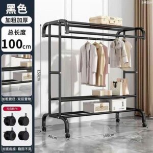 Giá Treo Quần Áo Có Bánh Xe 2 Kệ Treo và Tầng Để Đồ Đa Năng (HD1045)