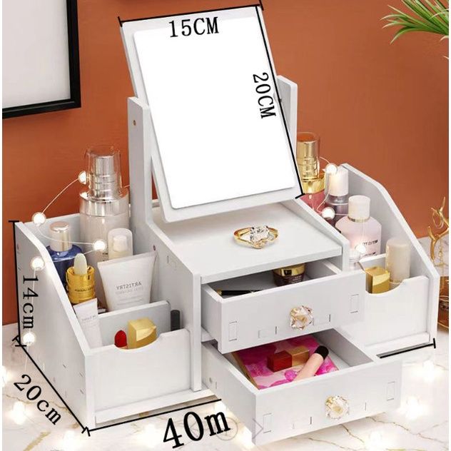 Kệ Mỹ Phẩm Gỗ 6 Ngăn Kèm Gương Vuông (Mẫu mới) (HD1041)